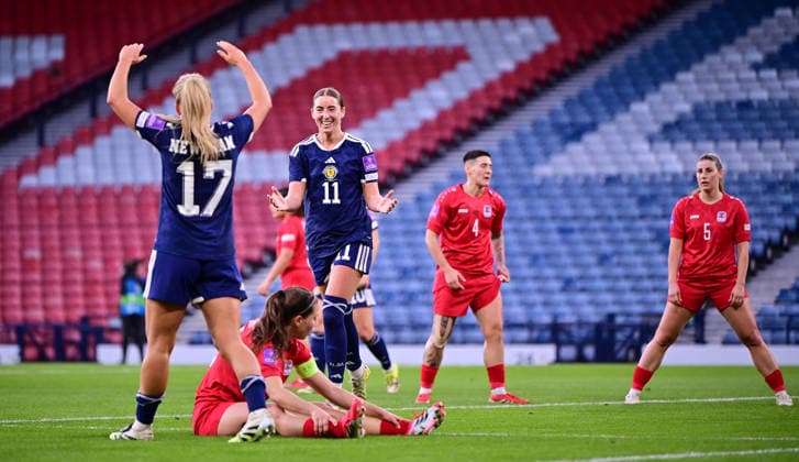 Kathleen McGovern of Scotland celebrates scoring her second goal Scotland Women v Luxembourg Women, 2027 FIFA Women s World Cup Qualifiers, Group D, Football, Hampden Park, Glasgow, Scotland, UK - 07 Mar 2026Glasgow Hampden Park Scotland United Kingdom EDITORIAL USE ONLY No use with unauthorised audio, video, data, fixture lists, club league logos or live services. Online in-match use limited to 120 images, no video emulation. No use in betting, games or single club league player publications. Copyright: xMarkxRunnacles Shutterstockx 16723654ak