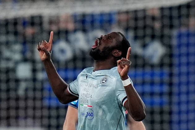 Udinese s Keinan Davis celebrates after scoring 0-2 during the Serie A soccer match between Atalanta and Udinese at the New Balance Arena in Bergamo , north Italy - Saturday , March 07 , 2026. - Soccer .  Copyright: xSpada LaPressex