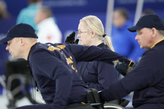 CORTINA, ITALY 20260307 Sweden s Viljo Petterson Dahl, Sabina Johansson and Marcus Holm during Saturday s mixed curling match between Sweden and South Korea in the Paralympics at the Cortina Curling Olympic Stadium. *** The image is included in the SPORTS PACKAGE. For others PAYMENT IMAGE *** CORTINA ITALY x9200x *** CORTINA, ITALY 20260307 Sweden s Viljo Petterson Dahl, Sabina Johansson and Marcus Holm during Saturday s mixed curling match between Sweden and South Korea in the Paralympics at the Cortina Curling Olympic Stadium The image is included in the SPORTS PACKAGE For others PAYMENT IMAGE CORTINA ITALY x9200x  Copyright: xBjörnxLarssonxRosvall TTx PARALYMPICS 2026 CURLING