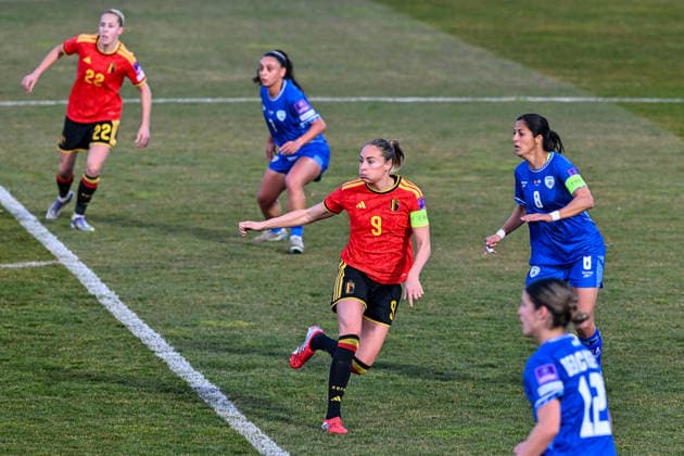 SOCCER WOMEN UEFA QUALIFIERS B4 MD2 BELGIUM VS ISRAEL Tessa Wullaert (9) of Belgium pictured during a women football game between the national teams of Belgium, called the Red Flames, and Israel on the second match day in League B Group B4 in the league stage of the 2026-27 UEFA Women s European Qualifiers competition , on Saturday 7 March 2026 in Budapest , Hungary . PHOTO SPORTPIX Stijn Audooren Budapest BSC Stadium - Budaors Hungary  Copyright: xSportpix.bex xStijnxAudoorenxStijnxAudoorenx