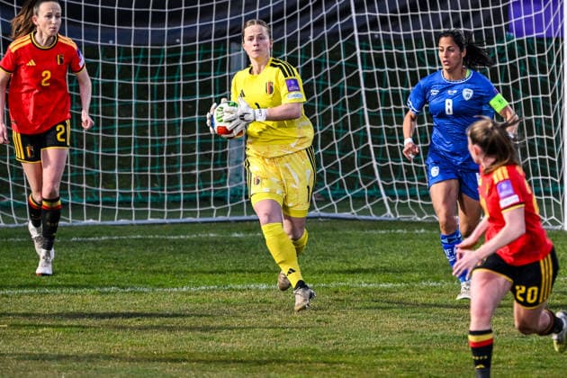 SOCCER WOMEN UEFA QUALIFIERS B4 MD2 BELGIUM VS ISRAEL goalkeeper Louise Seynhaeve (1) of Belgium pictured during a women football game between the national teams of Belgium, called the Red Flames, and Israel on the second match day in League B Group B4 in the league stage of the 2026-27 UEFA Women s European Qualifiers competition , on Saturday 7 March 2026 in Budapest , Hungary . PHOTO SPORTPIX Stijn Audooren Budapest BSC Stadium - Budaors Hungary  Copyright: xSportpix.bex xStijnxAudoorenxStijnxAudoorenx
