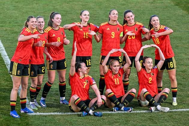 SOCCER WOMEN UEFA QUALIFIERS B4 MD2 BELGIUM VS ISRAEL Tessa Wullaert (9) of Belgium scores 2-0 and Tessa™s 100 th goal for the Red Flames so Belgium celebrate during a women football game between the national teams of Belgium, called the Red Flames, and Israel on the second match day in League B Group B4 in the league stage of the 2026-27 UEFA Women s European Qualifiers competition , on Saturday 7 March 2026 in Budapest , Hungary . PHOTO SPORTPIX Stijn Audooren Budapest BSC Stadium - Budaors Hungary  Copyright: xSportpix.bex xStijnxAudoorenxStijnxAudoorenx