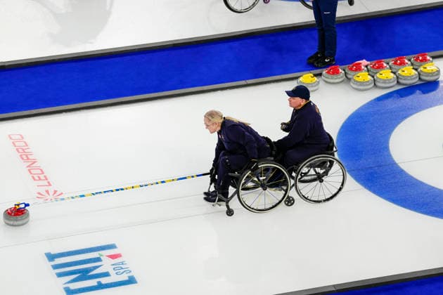 CORTINA, ITALY 20260307 Sweden s Sabina Johansson and Marcus Holm during Saturday s mixed curling match between Sweden and South Korea in the Paralympics at Cortina Curling Olympic Stadium. *** The image is included in the SPORTS PACKAGE. For others PAYMENT IMAGE *** CORTINA ITALY x9200x *** CORTINA, ITALY 20260307 Sweden s Sabina Johansson and Marcus Holm during Saturday s mixed curling match between Sweden and South Korea in the Paralympics at Cortina Curling Olympic Stadium The image is included in the SPORTS PACKAGE For others PAYMENT IMAGE CORTINA ITALY x9200x  Copyright: xBjörnxLarssonxRosvall TTx PARALYMPICS 2026 CURLING