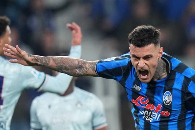 Atalanta™s Gianluca Scamacca celebrates after scoring 1-2 during the Serie A soccer match between Atalanta and Udinese at the New Balance Arena in Bergamo , north Italy - Saturday , March 07 , 2026. - Soccer .  Copyright: xSpada LaPressex