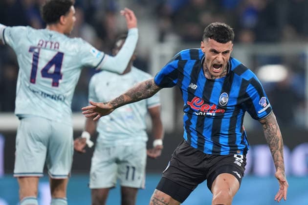 Atalanta™s Gianluca Scamacca celebrates after scoring 1-2 during the Serie A soccer match between Atalanta and Udinese at the New Balance Arena in Bergamo , north Italy - Saturday , March 07 , 2026. - Soccer .  Copyright: xSpada LaPressex