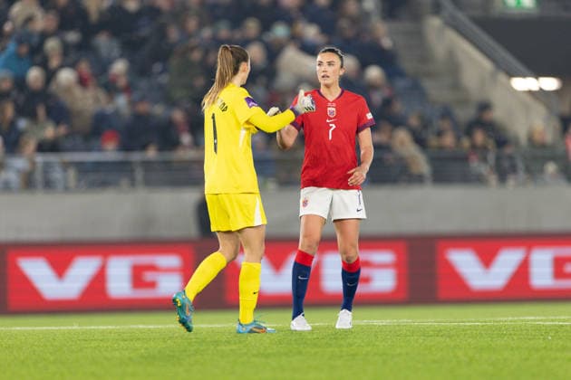 STAVANGER, NORWAY - MARCH 07: Goalkeeper Cecilie Fiskerstrand of Norway and Ingrid Engen of Norway are seen during the FIFA Womens World Cup 2027 Qualifier match between Norway and Germany at Lyse Arena on March 07, 2026 in Stavanger, Norway. (Photo by Ane Frosaker Sports Press Photo) Copyright: xAnexFrosakerx xSPPx Sportspressphoto_SPR104171