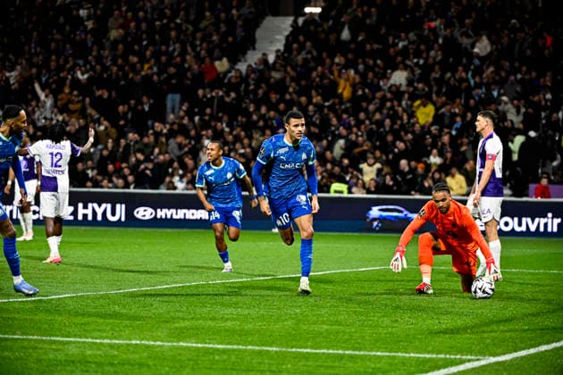 FOOTBALL : Toulouse vs OM - 25eme Journee de Ligue1 McDonald S - Toulouse - 07 03 2026 Joie but Mason Greenwood (om) Toulouse  Copyright: xThierryxBretonx