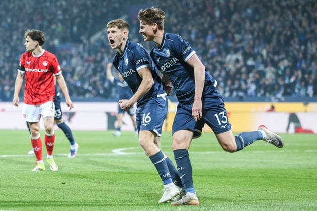 Soccer 2 Bundesliga 25 Matchday VfL Bochum 1 FC Kaiserslautern on 07 03 2026 at Vonovia Ruhrstadion in Bochum Goal celebration to 2 2 by Callum Mashall Bochum DFL regulations prohibit any use of photographs as image sequences and or quasi video xJRx