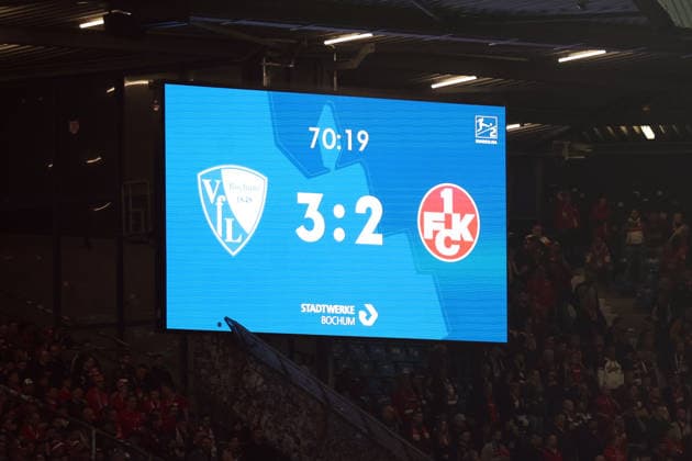 07 03 2026, xrekx, Soccer 2 Bundesliga, VfL Bochum 1 FC Kaiserslautern v l Scoreboard, Videowall, Scoreboard, Info, Advertising Score 3 2 DFL DFB REGULATIONS PROHIBIT ANY USE OF PHOTOGRAPHS as IMAGE SEQUENCES and or QUASI VIDEO Bochum