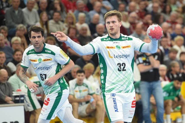 Handball I Men I Season 2025 2026 I Bundesliga I 24 Matchday I SG Flensburg Handewitt SC DHfK Leipzig I 07 03 2026 from left Dean Bombac 67, SC DHfK Leipzig , Franz Semper 32, SC DHfK Leipzig Copyright: xLobeca JanxKirschnerx