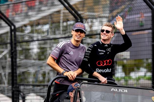 MELBOURNE Formula 1 driver Gabriel Bortoleto of Audi Revolut F1 Team, Formula 1 driver Nico Hulkenberg of Audi Revolut F1 Team during the Formula 1 Melbourne race at Albert Park on March 8, 2025 in Melbourne, Australia Photo by DeFodi Images