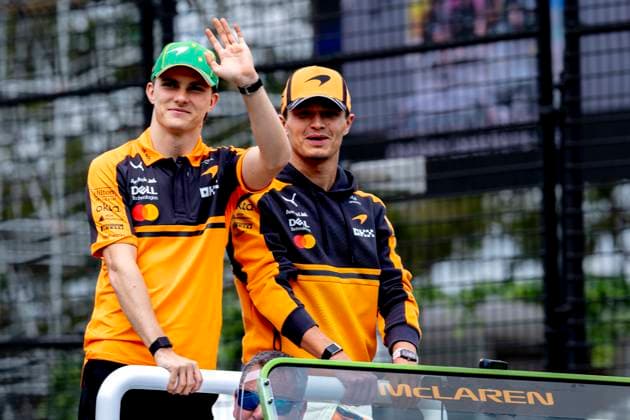 MELBOURNE Formula 1 driver Oscar Piastri of McLaren Mastercard Formula 1 Team, Formula 1 driver Lando Norris of McLaren Mastercard Formula 1 Team during the Formula 1 Melbourne race at Albert Park on March 8, 2025 in Melbourne, Australia Photo by DeFodi Images