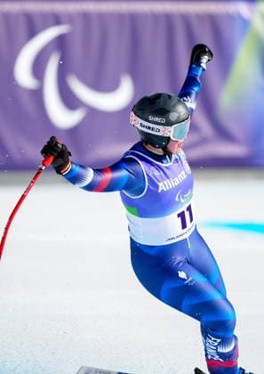 (260308) -- CORTINA D AMPEZZO, March 8, 2026 -- Aurelie Richard of France celebrates during the para alpine skiing women s downhill standing match at the Milan-Cortina 2026 Paralympic Winter games, Winterspiele,Spiele, Summer games in Cortina D ampezzo, Italy, March 7, 2026. ) (SP)ITALY-CORTINA D AMPEZZO-PARALYMPIC WINTER GAMES-PARA ALPINE SKIING-WOMEN S DOWNHILL STANDING WangxKaiyan 
