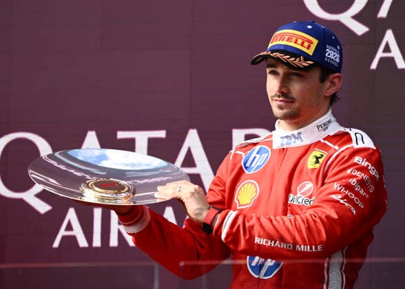 2026 AUSTRALIAN F1 GRAND PRIX, Ferarri driver Charles Leclerc reacts at the podium after placing 3rd during the 2026 Australian Grand Prix at Albert Park Circuit in Melbourne, Sunday, March 8, 2026. ( NO ARCHIVING, EDITORIAL USE ONLY MELBOURNE VICTORIA AUSTRALIA  Copyright: xJOELxCARRETTx 20260308142312615960