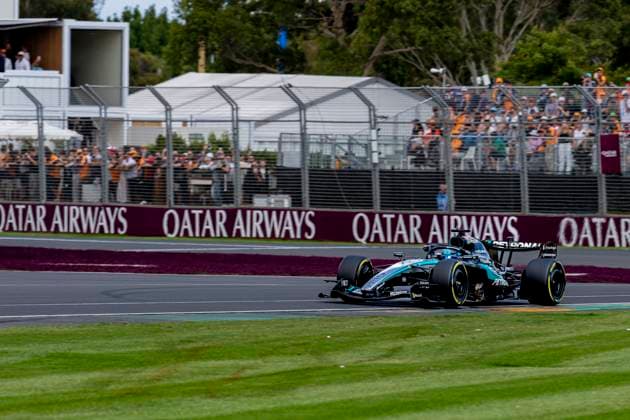 MELBOURNE Formula 1 driver George Russell of Mercedes AMG Petronas Formula One Team during the Formula 1 Melbourne race at Albert Park on March 8, 2025 in Melbourne, Australia Photo by DeFodi Images