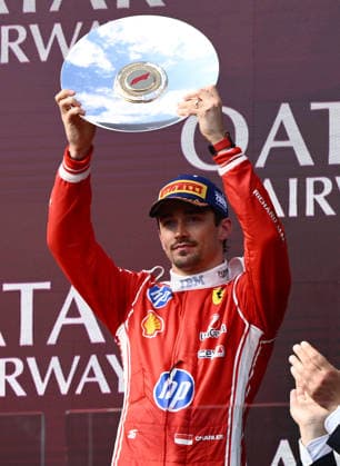 2026 AUSTRALIAN F1 GRAND PRIX, Ferarri driver Charles Leclerc reacts at the podium after placing 3rd during the 2026 Australian Grand Prix at Albert Park Circuit in Melbourne, Sunday, March 8, 2026. ( NO ARCHIVING, EDITORIAL USE ONLY MELBOURNE VICTORIA AUSTRALIA  Copyright: xJOELxCARRETTx 20260308153443562379