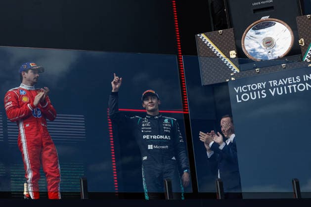 8th March 2026: Melbourne Grand Prix Circuit, Melbourne, Victoria, Australia: Formula One Australian Grand Prix, Race Day; George Russell of the United Kingdom driving the 63 Mercedes AMG F! W17 Mercedes AMG celebrates winning the Australian Grand prix  DavidxWoodley Content restricted for UK based newspaper