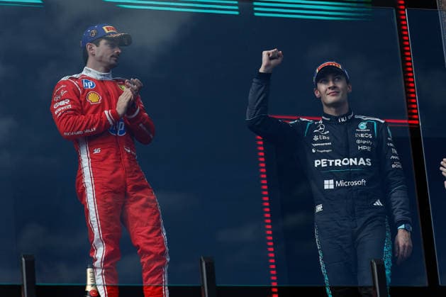 8th March 2026: Melbourne Grand Prix Circuit, Melbourne, Victoria, Australia: Formula One Australian Grand Prix, Race Day; George Russell of the United Kingdom driving the 63 Mercedes AMG F! W17 Mercedes AMG celebrates winning the Australian Grand prix  DavidxWoodley Content restricted for UK based newspaper