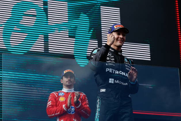 8th March 2026: Melbourne Grand Prix Circuit, Melbourne, Victoria, Australia: Formula One Australian Grand Prix, Race Day; George Russell of the United Kingdom driving the 63 Mercedes AMG F! W17 Mercedes AMG celebrates winning the Australian Grand prix  DavidxWoodley Content restricted for UK based newspaper