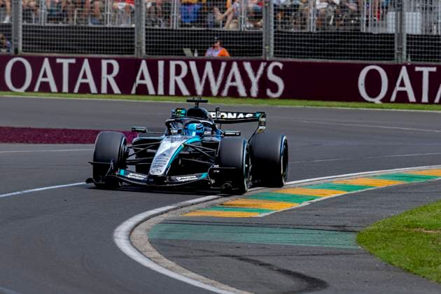 MELBOURNE Formula 1 driver George Russell of Mercedes AMG Petronas Formula One Team during the Formula 1 Melbourne race at Albert Park on March 8, 2025 in Melbourne, Australia Photo by DeFodi Images