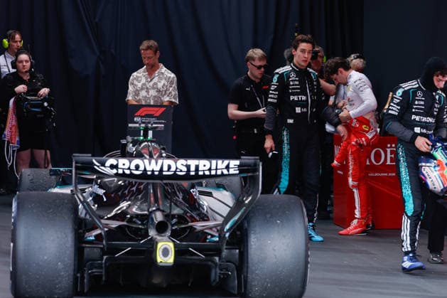 8th March 2026: Melbourne Grand Prix Circuit, Melbourne, Victoria, Australia: Formula One Australian Grand Prix, Race Day; George Russell of the United Kingdom driving the 63 Mercedes AMG F! W17 Mercedes AMG inside the garage after winning the race  DavidxWoodley Content restricted for UK based newspaper