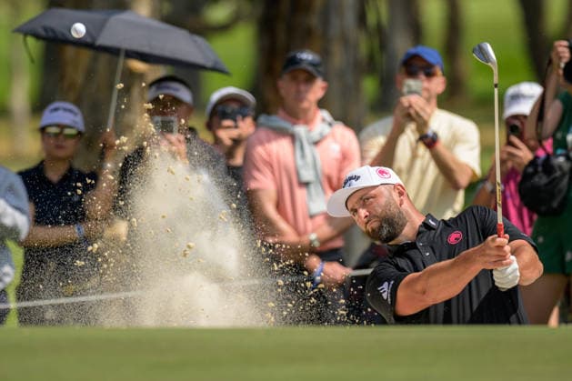 March 8, 2026, Hong Kong, Hong Kong Sar, China: Spains Jon RAHM takes the lead in the front 9 despite a bunkering a shot on the 9th green. LIV Golf Hong Kong 2026 Final Round Hong Kong China - ZUMAr144 20260308_zap_r144_039 Copyright: xJaynexRussellx