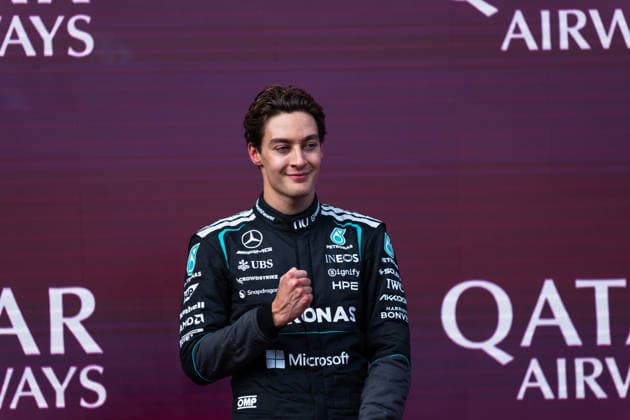Formula 1 Qatar Airways Australian Grand Prix 2026 Levi Erb OVERTAKE MAXPPP - Melbourne 05 06 2026 63 RUSSELL George (gbr), Mercedes-AMG PETRONAS Formula One Team, portrait podium at the Formula 1 Qatar Airways Australian Grand Prix 2026, the 1st round of the 2026 FIA Formula 1 World Championship, WM, Weltmeisterschaft at the Albert Park Circuit in Melbourne, Australia, from 5 to 8 March 2026 Melbourne Albert Park Circuit Australia  Copyright: xOVERTAKE MAXPPPxLevixErbx OVT202603081869 OVT202603081869