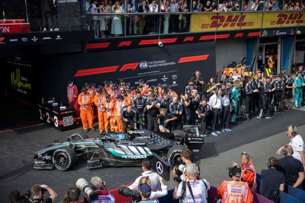 Podium Formula One Australian Grand Prix Melbourne EB 63 George Russell (Mercedes) wins the Formula One Australian Grand Prix at Albert Park in Melbourne on March 8, 2026. Photo by Eliot Blondet ABACAPRESS.COM Melbourne Australia Australia  Copyright: xBlondetxEliot ABACAx