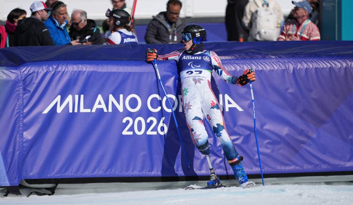 (260308) -- CORTINA D AMPEZZO, March 8, 2026 -- Bernt Marius Roerstad of Norway reacts during the para alpine skiing men s downhill standing match at the Milan-Cortina 2026 Paralympic Winter games, Winterspiele,Spiele, Summer games in Cortina D ampezzo, Italy, March 7, 2026. ) (SP)ITALY-CORTINA D AMPEZZO-PARALYMPIC WINTER GAMES-PARA ALPINE SKIING-MEN S DOWNHILL-STANDING WangxKaiyan 