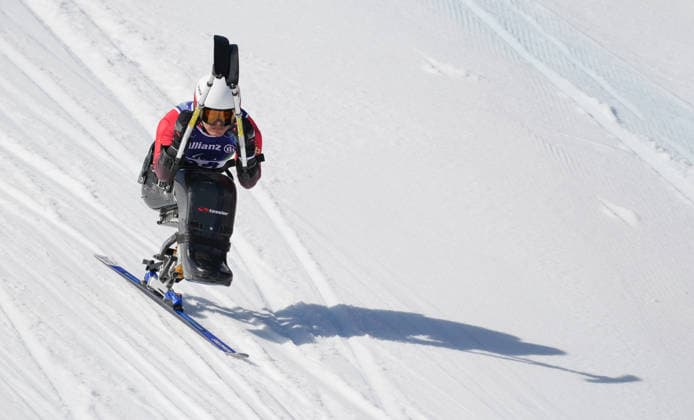 (260308) -- CORTINA D AMPEZZO, March 8, 2026 -- Liang Zilu of China competes during the para alpine skiing men s downhill sitting match at the Milan-Cortina 2026 Paralympic Winter games, Winterspiele,Spiele, Summer games in Cortina D ampezzo, Italy, March 7, 2026. ) (SP)ITALY-CORTINA D AMPEZZO-PARALYMPIC WINTER GAMES-PARA ALPINE SKIING-MEN S DOWNHILL-SITTING WangxKaiyan 