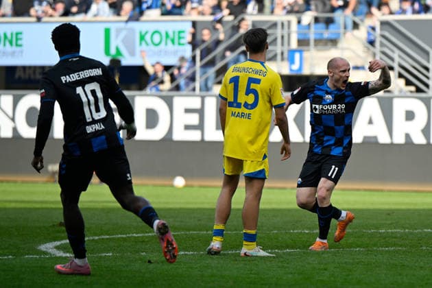 Paderborn, Home Deluxe Arena, 07 03 26, GER, Herren, 2 Bundesliga, Saison 2025 2026, SC Paderborn 07 Eintracht Braunschweig Bild Sven MICHEL Paderborn jubilates after his goal for 1 1 DFL regulations prohibit any use of photographs as image sequences and or quasi video NRW Germany
