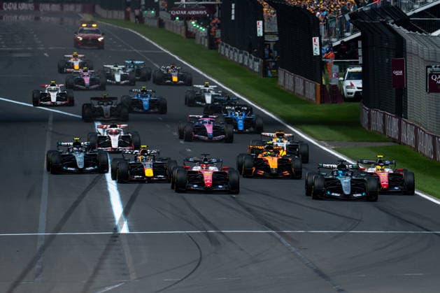 Charles Leclerc Scuderia Ferrari HP, Monaco, 16 , in SF 26, George Russell Mercedes AMG Petronas F1 Team, Great Britain, 63 in F1 W17, Lewis Hamilton Scuderia Ferrari HP, Great Britain, 44 , Lando Norris McLaren Mastercard Formula 1 Team, Great Britain, 01 in MCL40, Andrea Kimi Antonelli Mercedes AMG Petronas F1 Team, Italy, 12 , Arvid Lindblad Visa Cash App Racing Bulls F1 Team, Great Britain, 41 in VCARB 03, Esteban Ocon Toyota Gazoo Racing Haas F1 Team, France, 31 in VF 26, Pierre Gasly BWT Alpine F1 Team, France, 10 in Alpine A526 at the start of the race, AUS, Formula 1 World Championship, Australian Grand Prix, Albert Park Circuit, Melbourne, race, 2026 season, 08 03 2026 AUS, Formula 1 World Championship, Australian Grand Prix, Albert Park Circuit, Melbourne, race, 2026 season, 08 03 2026 Melbourne Copyright: xEibner-Pressefoto Memmlerx EP_MMR