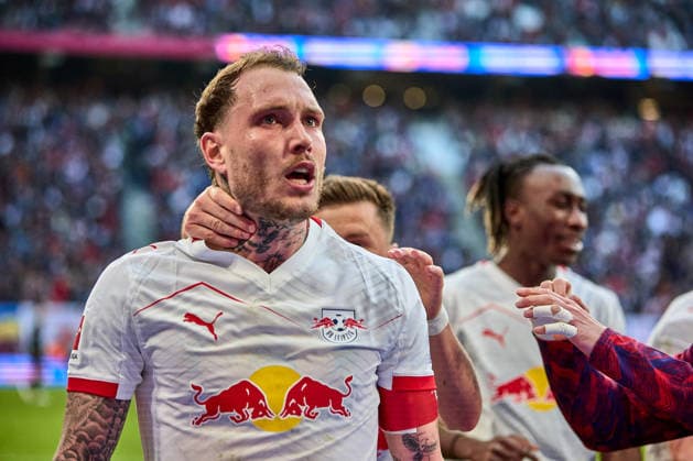 07 03 2026, Football, Men, Bundesliga, 2025 2026, RB Leipzig FC Augsburg David Raum 22, RB Leipzig , Portrait, celebrating after a late 2 1 Leipzig Red Bull Arena Saxony Germany