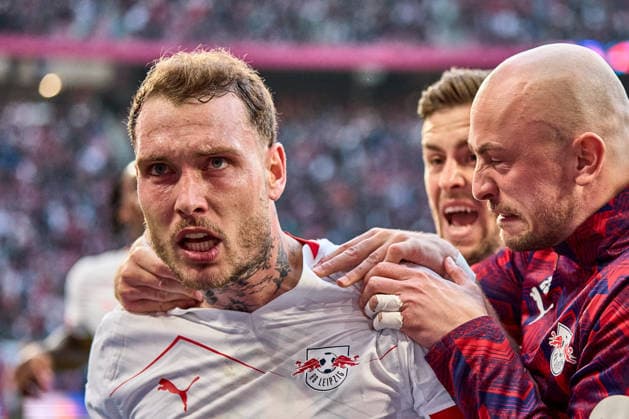 07 03 2026, Football, Men, Bundesliga, 2025 2026, RB Leipzig FC Augsburg David Raum 22, RB Leipzig , Portrait, celebrating after a late 2 1 Leipzig Red Bull Arena Saxony Germany