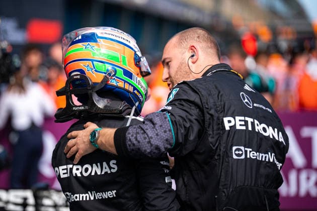 March 8, 2026, Melbourne, Victoria, Australia: (12) KIMI ANTONELLI - (ITA) - Mercedes-AMG PETRONAS Formula One Team - Mercedes W17 is embraced by his team after finishes 2nd in the race on Sunday at the Formula 1 Qatar Airways Australian Grand Prix 2026. Melbourne Australia - ZUMAf186 20260308_zsp_f186_058 Copyright: xJamesxForresterx