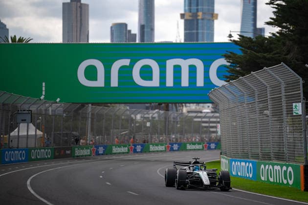 March 8, 2026, Melbourne, Victoria, Australia: (63) GEORGE RUSSELL - (GBR) - Mercedes-AMG PETRONAS Formula One Team - Mercedes W17 on the run down to turn 9 during the race, with the Melbourne skyline in the background on Sunday at the Formula 1 Qatar Airways Australian Grand Prix 2026. Melbourne Australia - ZUMAf186 20260308_zsp_f186_073 Copyright: xJamesxForresterx