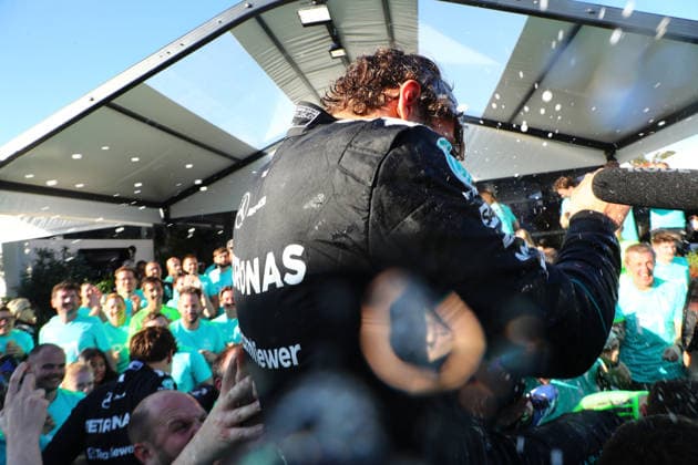 FORMULA 1 QATAR AIRWAYS AUSTRALIAN GRAND PRIX 2026 08 03 2026, Albert Park Circuit, Melbourne, FORMULA 1 QATAR AIRWAYS AUSTRALIAN GRAND PRIX 2026 ,in the picture Mercedes celebrates the double victory in Melbourne , winner George Russell GBR , Mercedes AMG Petronas Formula One Team, 2nd place for Andrea Kimi Antonelli ITA , Mercedes AMG Petronas Formula One Team nordphotoxGmbHx xBratic nph00250