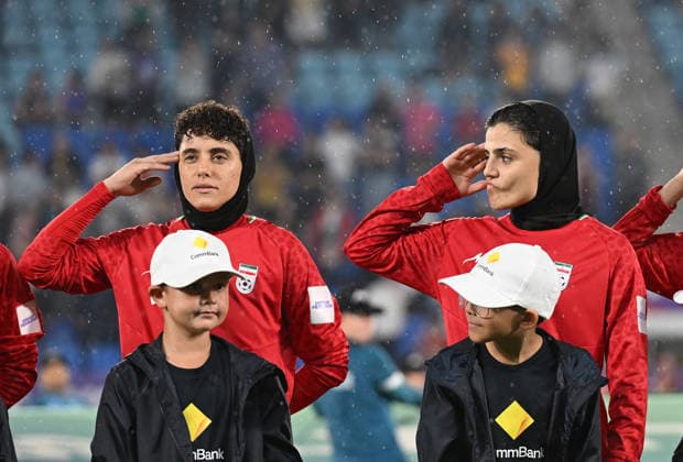 SOCCER ASIAN CUP IRAN PHILIPPINES, Iran players are seen during their national anthem during the national anthem during the AFC Women™s Asian Cup Group A match between Iran and Philippines at Gold Coast Stadium on the Gold Coast, Sunday, March 8, 2026. ( NO ARCHIVING, EDITORIAL USE ONLY GOLD COAST QUEENSLAND AUSTRALIA  Copyright: xDAVExHUNTx 20260308166460374981