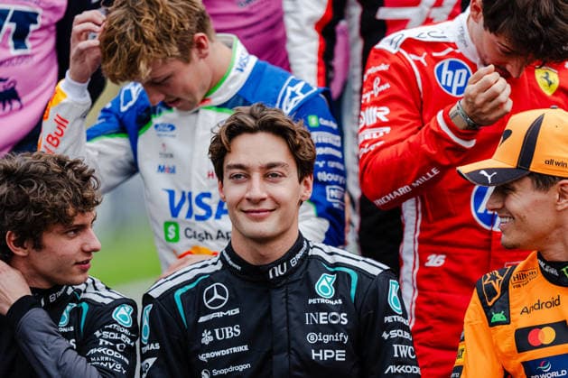 F1 Australian Grand Prix - Drivers Group Photo and Parade GEORGE RUSSELL (GBR) of Mercedes-AMG PETRONAS Formula One Team 63 on Sunday during the 2026 Formula 1 Qatar Airways Australian Grand Prix at the Albert Park Circuit, Melbourne, Australia, on March 8, 2026. Photo by Tan Jun Da ABACAPRESS.COM Melbourne Australia  Copyright: xJunxDaxTan ABACAx