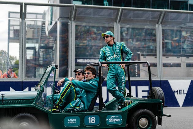 F1 Australian Grand Prix - Drivers Group Photo and Parade FERNANDO ALONSO (ESP) of Aston Martin Aramco Formula One Team 14 LANCE STROLL (CAN) of Aston Martin Aramco Formula One Team 18 on Sunday during the 2026 Formula 1 Qatar Airways Australian Grand Prix at the Albert Park Circuit, Melbourne, Australia, on March 8, 2026. Photo by Tan Jun Da ABACAPRESS.COM Melbourne Australia  Copyright: xJunxDaxTan ABACAx