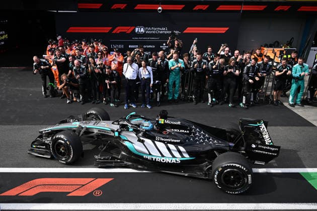 2026 AUSTRALIAN F1 GRAND PRIX, George Russell of Mercedes after winning the 2026 Australian Grand Prix at Albert Park Circuit in Melbourne, Sunday, March 8, 2026. ( NO ARCHIVING, EDITORIAL USE ONLY MELBOURNE VICTORIA AUSTRALIA  Copyright: xJOELxCARRETTx 20260308188363479363