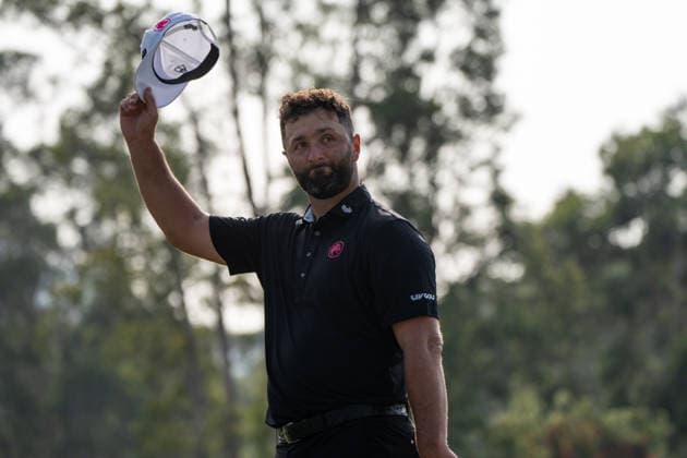 HONGKONG LIV-GOLF Spanish professional golfer, Jon Rahm celebrating his win in Fanling Golf Course where LIV Golf Hong Kong is being held in Hong Kong, March 8, 2026. NEXPHER Vernon Yuen HONG KONG