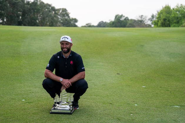 HONGKONG LIV-GOLF Spanish professional golfer, Jon Rahm, the champion of Liv Gold Hong Kong 2026 posing for a photo with his trophy in Fanling Golf Course where LIV Golf Hong Kong is being held in Hong Kong, March 8, 2026. NEXPHER Vernon Yuen HONG KONG
