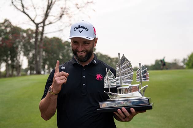 HONGKONG LIV-GOLF Spanish professional golfer, Jon Rahm, the champion of Liv Gold Hong Kong 2026 posing for a photo with his trophy in Fanling Golf Course where LIV Golf Hong Kong is being held in Hong Kong, March 8, 2026. NEXPHER Vernon Yuen HONG KONG