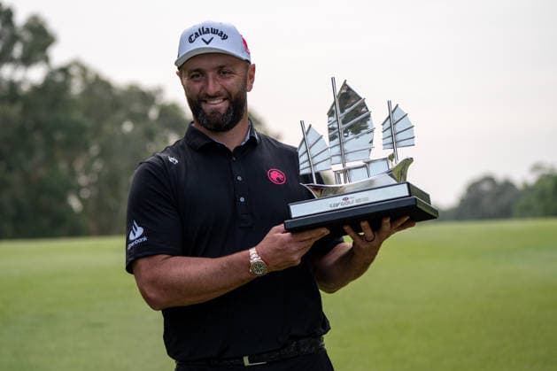 HONGKONG LIV-GOLF Spanish professional golfer, Jon Rahm, the champion of Liv Gold Hong Kong 2026 posing for a photo with his trophy in Fanling Golf Course where LIV Golf Hong Kong is being held in Hong Kong, March 8, 2026. NEXPHER Vernon Yuen HONG KONG