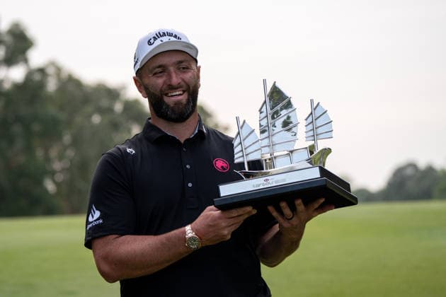 HONGKONG LIV-GOLF Spanish professional golfer, Jon Rahm, the champion of Liv Gold Hong Kong 2026 posing for a photo with his trophy in Fanling Golf Course where LIV Golf Hong Kong is being held in Hong Kong, March 8, 2026. NEXPHER Vernon Yuen HONG KONG