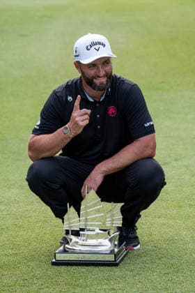 HONGKONG LIV-GOLF Spanish professional golfer, Jon Rahm, the champion of Liv Gold Hong Kong 2026 posing for a photo with his trophy in Fanling Golf Course where LIV Golf Hong Kong is being held in Hong Kong, March 8, 2026. NEXPHER Vernon Yuen HONG KONG