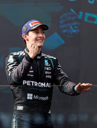 (260308) -- MELBOURNE, March 8, 2026 -- Mercedes George Russell of Britain celebrates at the podium after the Formula One Australia Grand Prix at Albert Park in Melbourne, Australia, March 8, 2026. ) (SP)AUSTRALIA-MELBOURNE-F1-GRAND PRIX 2026 MaxPing 