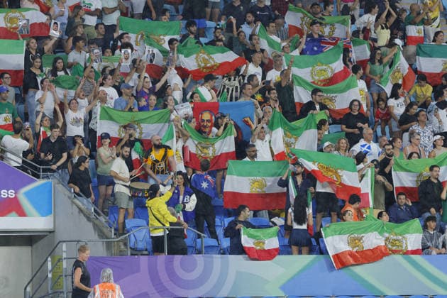 GOLD COAST, AUSTRALIA - MARCH 08 Supporters of Iran are seen chanting and waving flags during the Womens Asian Cup match between Islamic Republic of Iran and Philippines at the Gold Coast Stadium on March 08 2026 in Gold Coast, Australia Copyright: xMatthewxStarlingx xSPPx Sportspressphoto_SPR104785