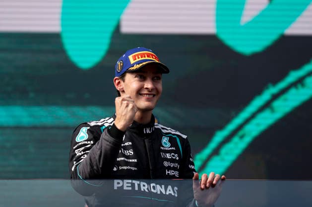 March 8, 2026, Melbourne, Australia: British driver GEORGE RUSSEL (Mercedes-AMG F1 Team) is seen on the podium after winning the F1 Grand Prix of Australia at Albert Park Circuit in Melbourne, Australia. Melbourne Australia - ZUMAg147 20260308_fap_g147_073 Copyright: xJamesxGasperottix